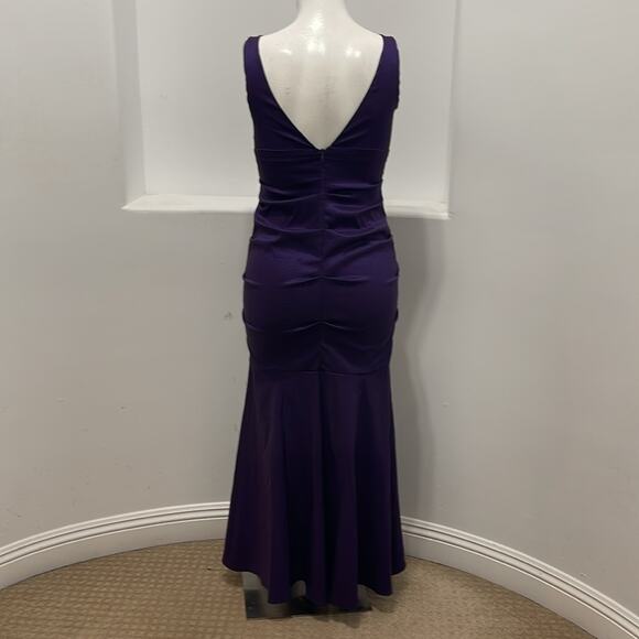 XSCAPE Ny Joanna Chen Ruched Mermaid Taffeta Gown Purple Sleeveless Size 14 - Picture 2 of 13